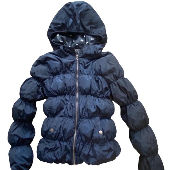 Bethany Mota Women’s Navy Blue Hooded Puffer Jacket Medium - Picture 1 of 4